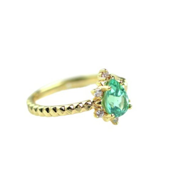 Sterling Silver Natural Gemstone Genuine Apatite Stone Pear Ring Emerald Green - Picture 3 of 4